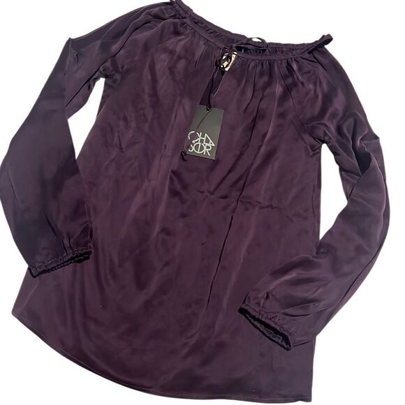 Chaser Purple Long Sleeves Cold Shoulder Silk Top Size Medium NWT - Picture 2 of 11